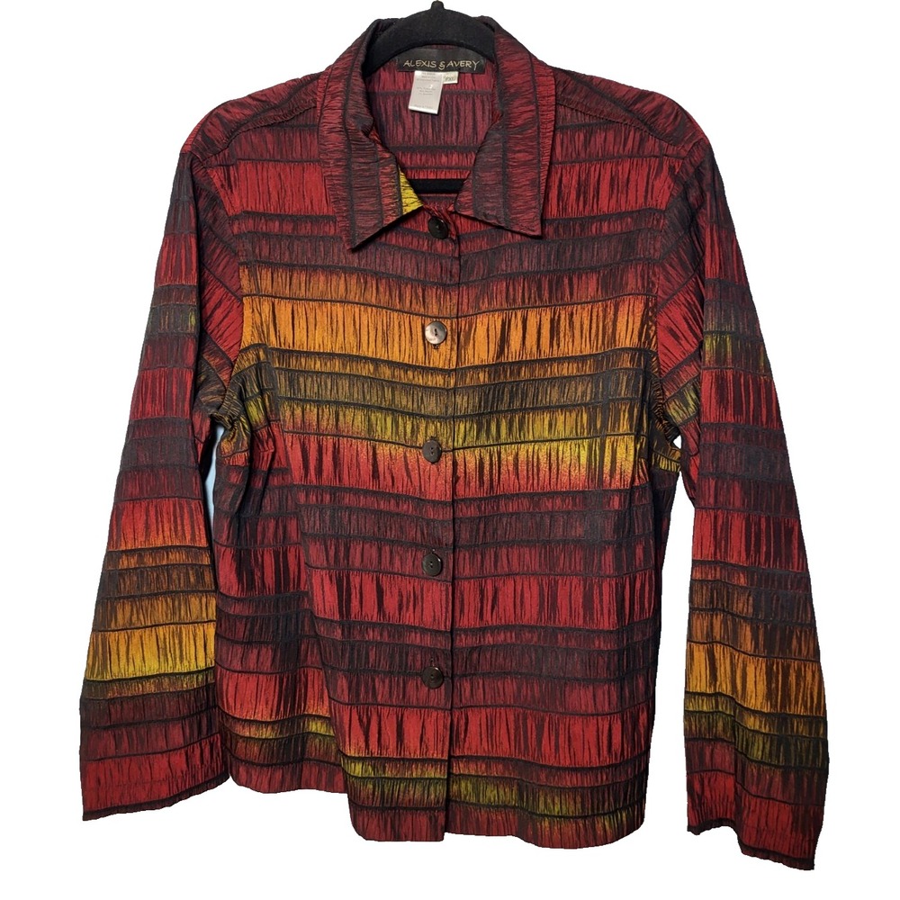 Alex & Avery Buttonâ Up Iridescent Striped Gold to Dark Red Shirt PXL Boho Goth